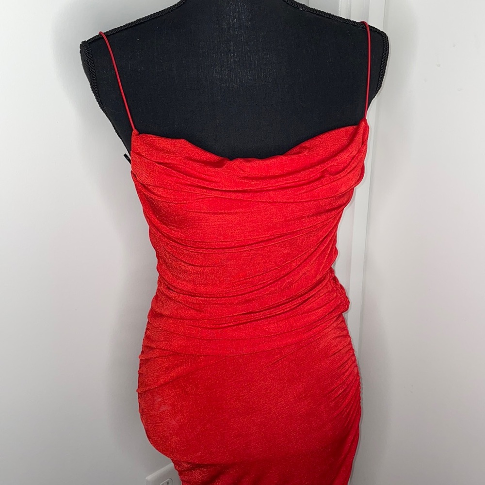 Omg Swimwear Draped Drawstring Red Dress Size L